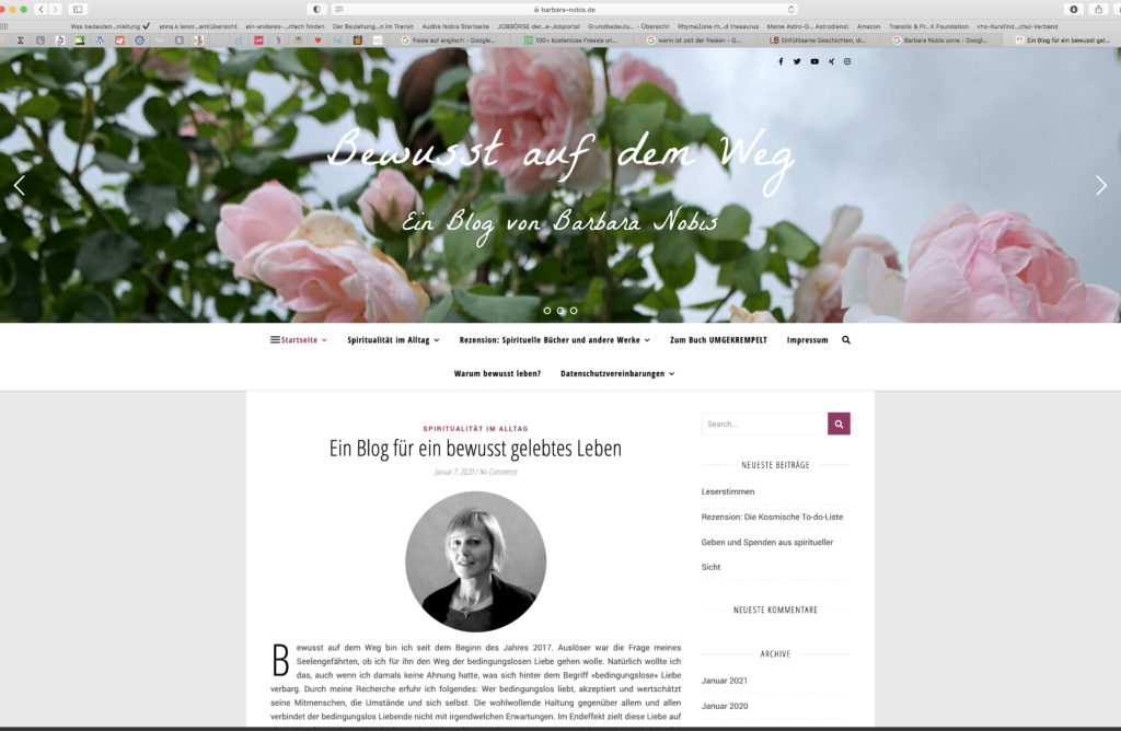 Das Impressum zeigt die Eingangsseite des Blogs Bewusst auf dem Weg des Blogs »Bewusst auf dem Weg«