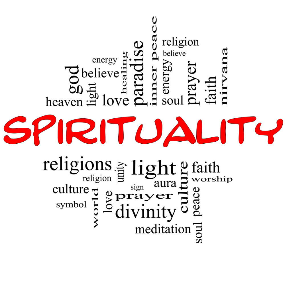 Das lizensierte Bild zeigt zugehörige Begriffe zum Wort Spiritualität. Es illustriert Barbara Nobis Rubrik »Spiritualität im Alltag".